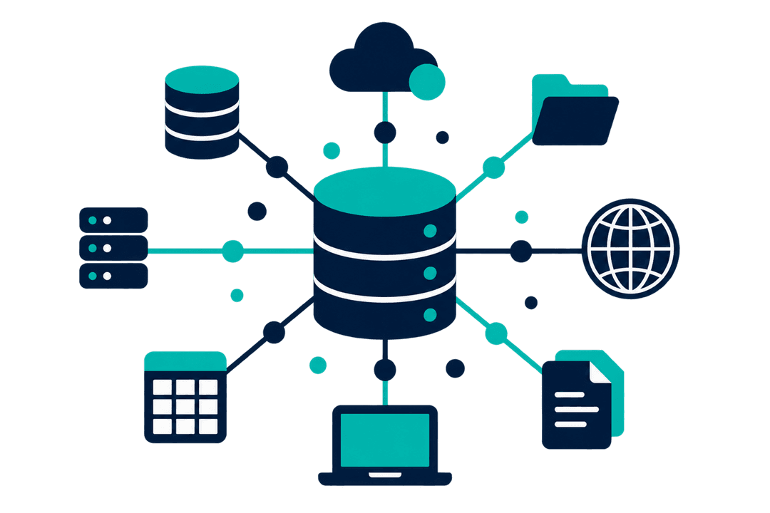 Illustration of a central database connected to several data sources